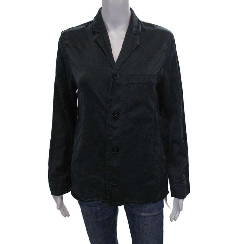 Joseph Women Basic Silk Collared Long Sleeve Button-Up Blouse Black Size 36